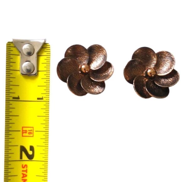 Demi Parure Earrings Brooch Set Vtg Copper Floral 50s 60s Daisy Estate MCM Retro - Picture 2 of 16